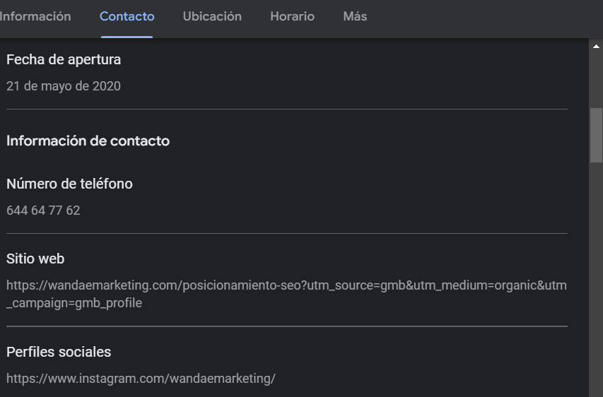 Datos de contacto my business