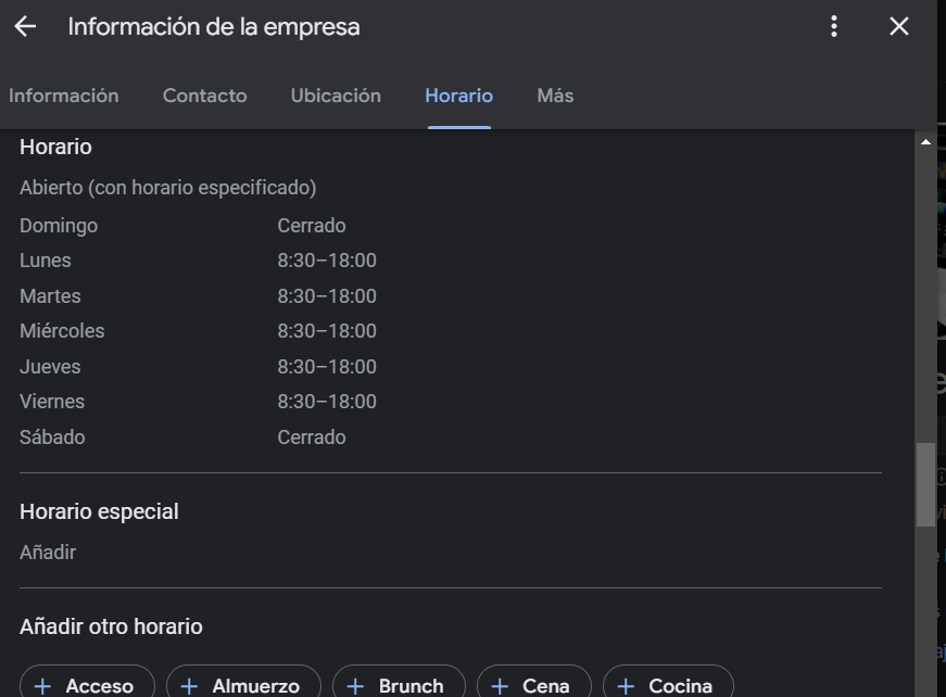 Horario Google my business 1