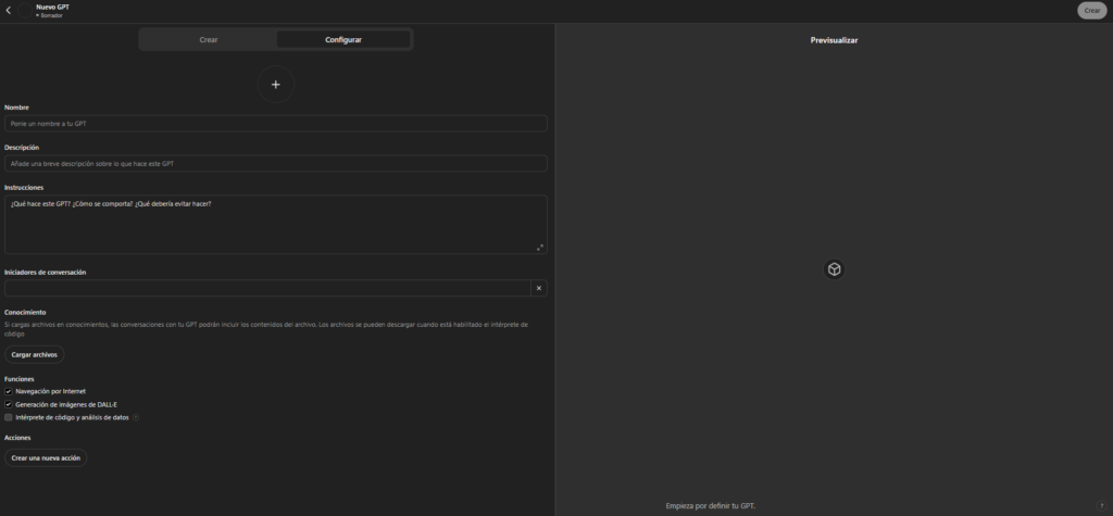 interfaz gpt builder
